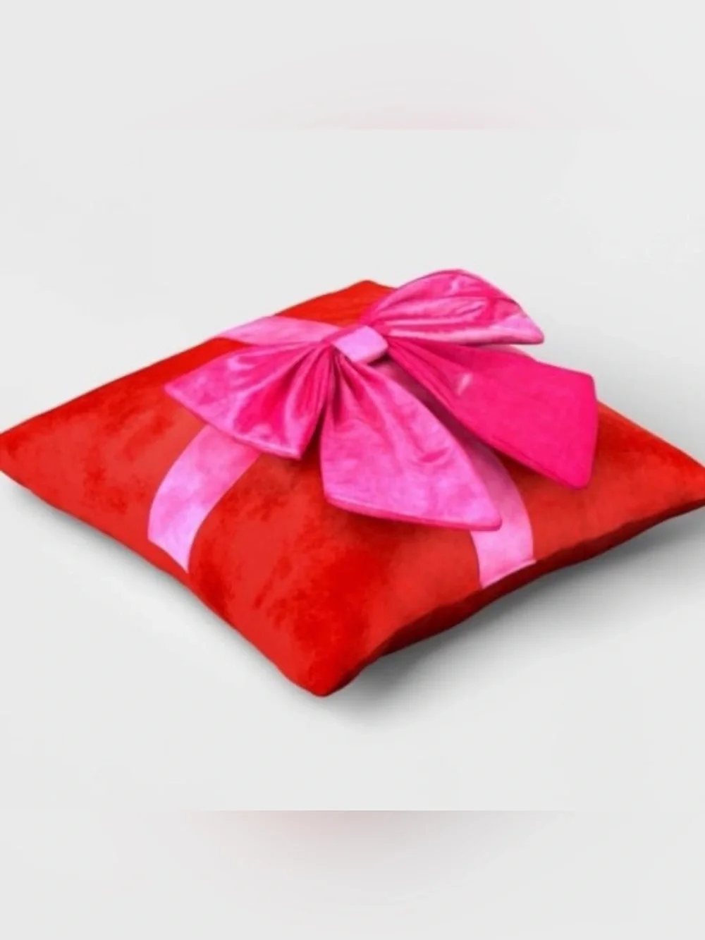 NWOT—16-Inch Christmas Red Square Pillow with Hot Pink Bow from Wondershop